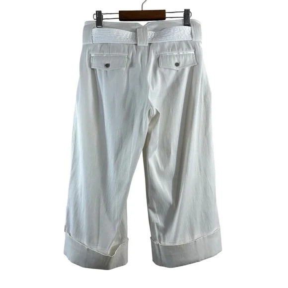 Cache White Cargo Capri Pants Belted Wide Leg Y2K Utility Trousers Womens 4 - Picture 3 of 11